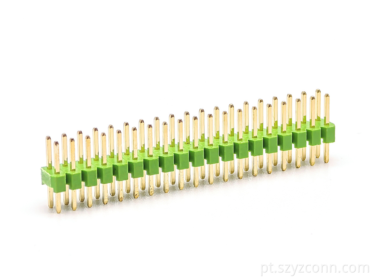 Conector de cabeçote de pino de passo de 2,0 mm Linha dupla reta SQ0,5 mm H: 2,0 mm 2 * 19P verde 2.0mm Pitch Pin Header Connector Dual Row Straight SQ0.5mm H:2.0mm 2*19P Green